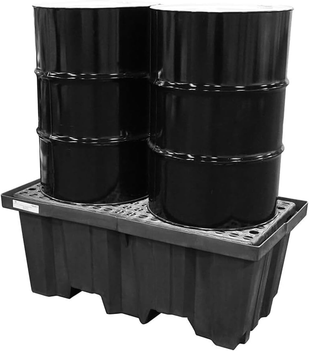 ENPAC 4 Drum Spill Pallet, 4000 Lb, 66-Gallon, with Forklift Pockets, Low Profile, and Removable Grates. EPA/OSHA Compliant
