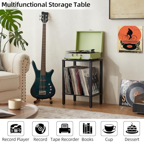LELELINKY 2-Tier Record Player Stand with Vinyl Record Storage up to 100 Albums, Bedroom Record Holder and Multi-Functional End Table for Living Room, Black - Thumbnail 7