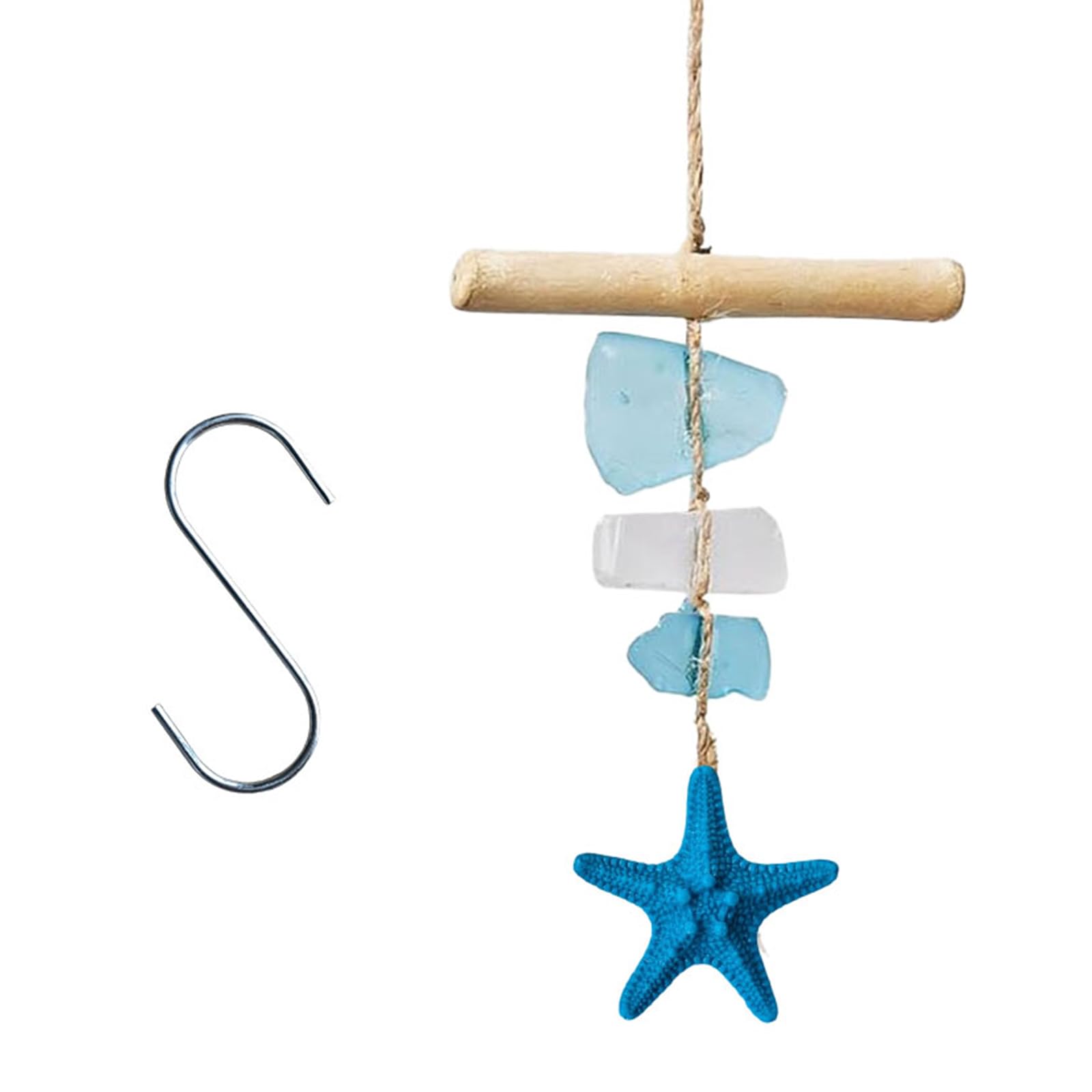 Sandblasted Sea Glass and Wood Wind Chimes Handcrafted Windchimes Suncatchers Hanging Decoration for Garden Yard Window Hanging Sea Glass Windchime