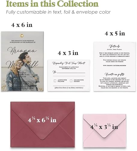 XOXOKristen Gold Vellum Wedding Invitations with envelopes, RSVP cards, Details and Photo. Gold, Rose Gold and Silver Foil available (Vellum + Photo) - Thumbnail 4