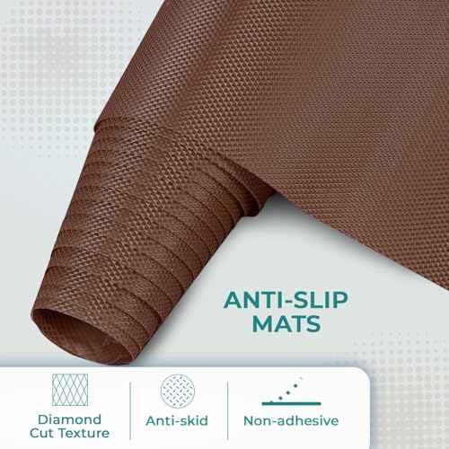 Image of EVA Fridge Shelf Liner Roll, Washable Drawer Mat Sheet, Cut-to-Size Cabinet & Refrigerator Shelf Protector, Food Contact Suitable Multipurpose Kitchen Table Liner Roll, 3 Meter (Brown Brown)