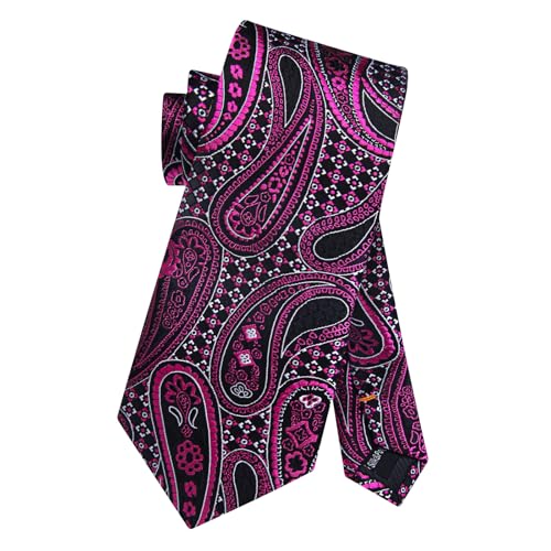 Image of DiBanGu Mens Paisley Tie Set Silk Woven Jacquard Necktie and Pocket Square Cufflinks Gift Set for Wedding Bussiness