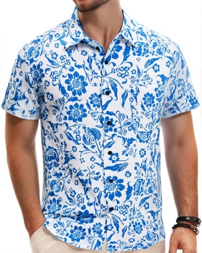 TUNEVUSE Mens Short Sleeve Hawaiian Shirts Button Down Aloha Tropical Shirt Casual Beach Clothes