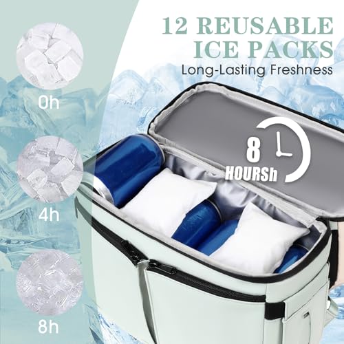 Image of Scothen Backpack Cooler with Double Decker & 12 Ice Packs- Keeps 36 Cans Cold for Up to 24 Hours- Waterproof & Leak Proof Insulated Cooler Backpack- Stylish Cooler Bookbag for Women Travel Work Beach