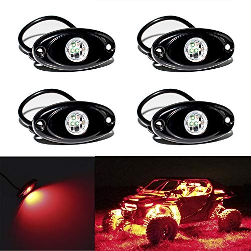 YONEDA 4 Pods Red Rock Lights 6000K 3LED Bright LED Underglow Lights IP68 Waterproof for Trucks SUV...