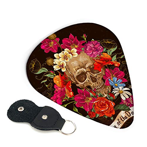 Guitar Picks - 6 Pack,Skull And Flowers Day Of The Dead For Beginner Amateur Professionals Classical Triangle Acoustic Guitar Mandolin Bass Electric Guitar 0.96mm