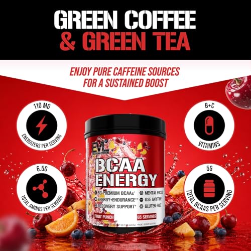 Image of Evlution EVL BCAAs Amino Acids Powder - BCAA Energy Pre Workout Powder for Muscle Recovery Lean Growth and Endurance - Rehydrating Post Workout Recovery Drink with Natural Caffeine - Fruit Punch