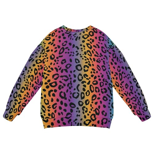 JUNZAN Rainbow Leopard Printed Big Boys Sweatshirts Hoodies Crewneck Sweatshirt With Hoodie Camping 4T2