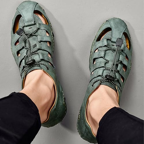 MILDSEVEN Fashion Men's Outdoor Backpacking Shoes, Closed Toe Hiking Sandals, Breathable Sports Beach Shoes,7,Green4