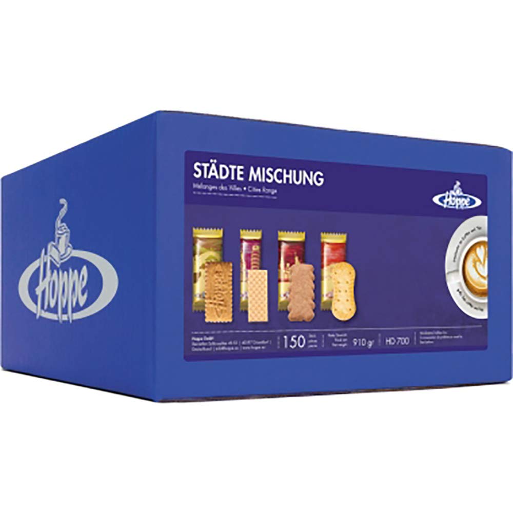 Hoppe Mélange Villes, Gâteaux, 4 Variétés de biscuits, en Sachets Individuels, 150 Pièces, 910 g