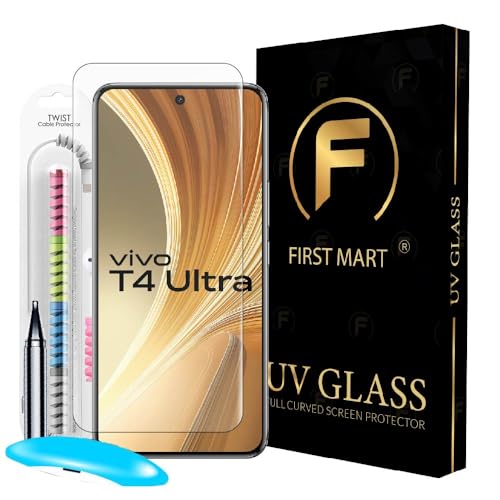 Image of FIRST MART Tempered Glass for Vivo T4 Ultra 5G With UV Installation Kit | Military-Grade Gorilla Screen Protector and Cable Guard | Edge to Edge Coverage | Crystal Clear