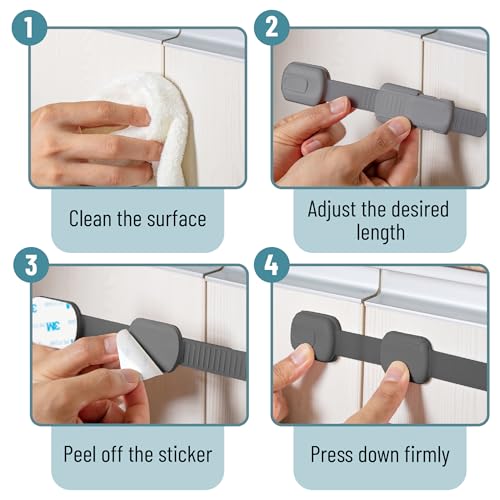 Image of Bates- Child Safety Strap Locks, 6 Pack, Gray, Baby Cabinet Locks