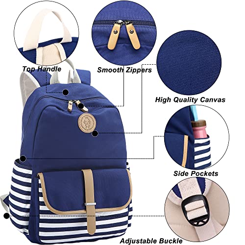 Joyfulife School Backpacks for Teen Girls Lightweight Canvas Backpack Student Bookbags with Lunch Bag 4 in 13