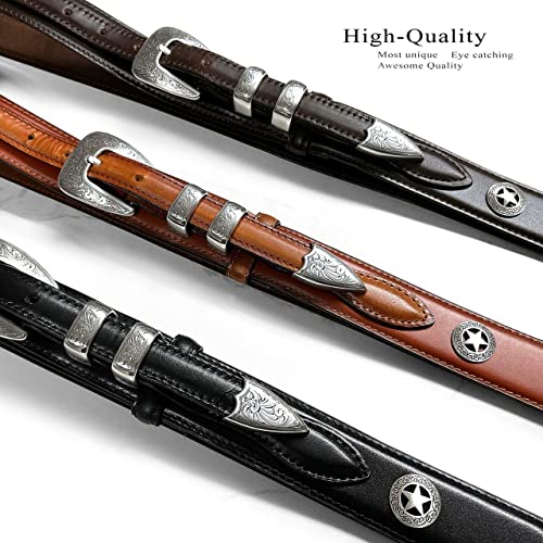 Image of Belts.com Western Buckle Belt Oil Tanned Genuine Leather Ranger Belt 1-3 /8 inch(35mm) Taper to 3 /4 inch(19mm) Wide-Multiple choices