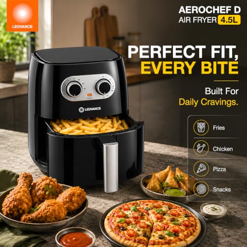 Image of Ledvance Air Fryer | 4.5L Capacity | 1400W | 10 in 1 Cooking Functions| Manual Knob Control | Rapid Air Circulation | 85% Less Oil Usage | Temperature Control | Auto Shut-Off | 2 Year Warranty