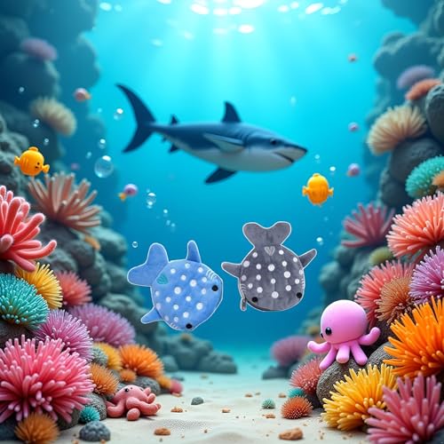 2Pcs Cute Whale Shark Coin Purse, Shark Wallet Novelty Purse Aesthetic Kawaii Accessories With Zipper Funny Small Plush Girls Wallet Women's Coin Purses and Pouches, Men's Fashion (blue and grey)3