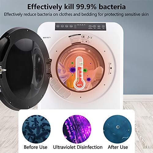 ROVSUN 3.5 Cu.Ft Portable Clothes Dryer, High End Front Load Tumble Laundry Dryer with LCD Touch Screen, Stainless Steel Tub for Apartment, Home, Dorm-110V, Classic White