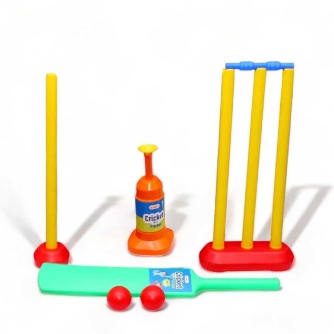 SABIRAT Cricket Play Set for Kids, Safe & Durable, Includes 1 Bat, 3 Wickets, 1 Stand, 1 Ball, 2 Bails & Pitcher [Pack of 1]-image-15