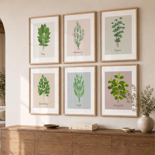 Image of kotart Cooking Herbs Digital Painting for Kitchen, Dinning Room Wall Decoration - Minimal Art Prints Restaurant Decor (14X20 Inch, G) Pack of 6