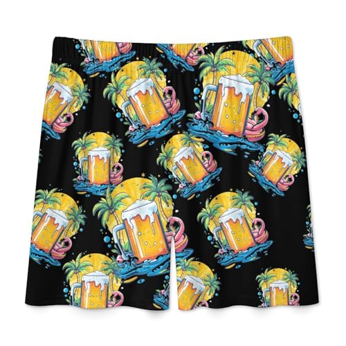 Beach Beer Flamingo Palm Tree Men's Pajama Bottoms Lounge Pj Shorts Stretch Sleep Shorts for Home Vacation Beach4