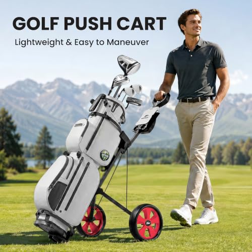 Image of 2-Wheel Golf Pull Cart - Lightweight Foldable Golf Push Cart with Durable Steel Frame, Adjustable Web Straps, Compact Design for Walking Golfers