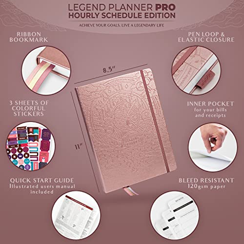 Image of Legend Planner PRO Hourly Schedule - Weekly & Daily Organizer with Time Slots. Appointment Book Journal for Work & Personal, A4 (Rose Gold)
