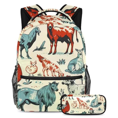 Sac à dos polyvalent 2 pièces Vintage Animal Farm de grande taille pour la rentrée