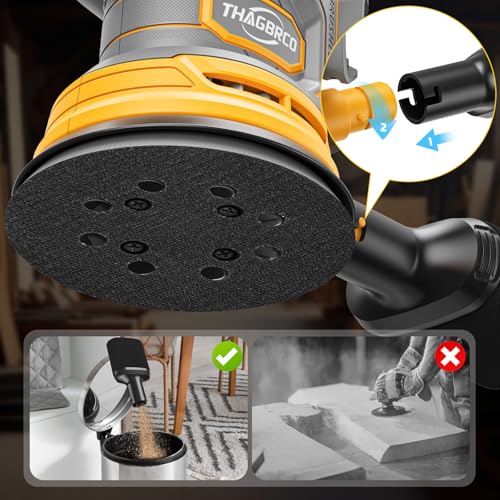 Cordless Orbital Sander Compatible For Dewalt 20V 60V, Electric Orbit Sander with Brushless 12000 RPM 6 Variable discs Speed Sander Machine With Dust Collector for Woodworking Sanding (No Battery) - Image 6