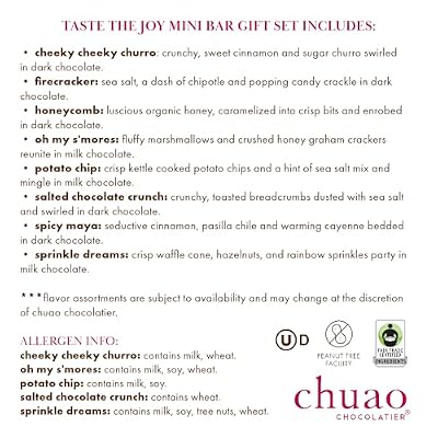 Chuao Chocolatier Taste the Joy Assorted Mini Gourmet Chocolate Bars Gift Box | Milk and Dark Chocolate Flavor Variety Sampler For Birthday, Mothers and Fathers Day, Thank you, Corporate Gift Baskets | 8 Bars