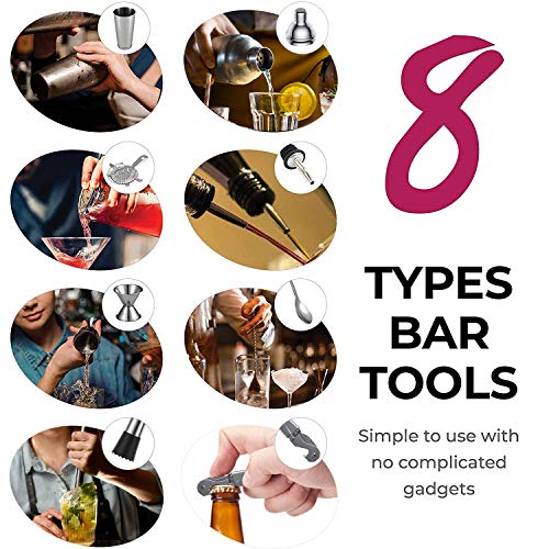 Bartender Kit with Stand, Stainless Steel Cocktail Shaker Set with 10-Piece Bar Tools/Bar Accessories for Home, Bars, Traveling and Outdoor Parties Drink Mixer Bartending - Thumbnail 4