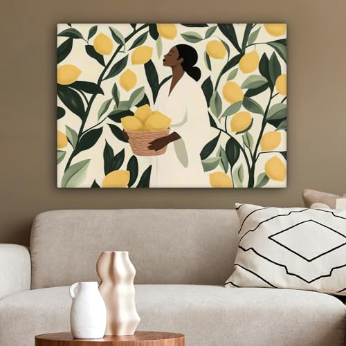Toile photo peinture femme au panier de citrons pour illuminer votre cuisine - 4