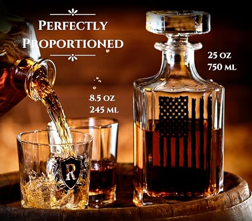 Onebttl American Flag Whiskey Decanter Set – 750ml Personalized Decanter with 2 Glasses, Gift for Men, Dad, Veteran – Birthday, Father's Day, Patriotic Gift, J - Image 4
