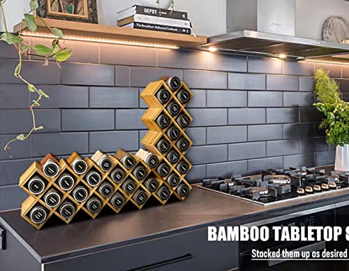 Bamboo Criss Cross Spice Rack Organizer For Cabinet, Wood Seasoning Rack Spice Organizer Holder, 18-Jar Spice Rack Tower Spice Storage Holder Organizer For Kitchen Countertop Drawer(Jars Not Include) #TOP5