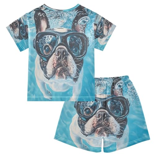 ALAZA Bulldog Dog Water Bubble Pajamas Set Short Sleeve Cotton Sleepwear Summer Pjs 2 Piece 5-14Y2