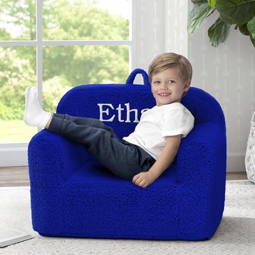 Image of Delta Children Personalized Sherpa Cozee Chair - Customize with Name - Foam Kids Chair for Ages 18 Months and Up, Royal Blue