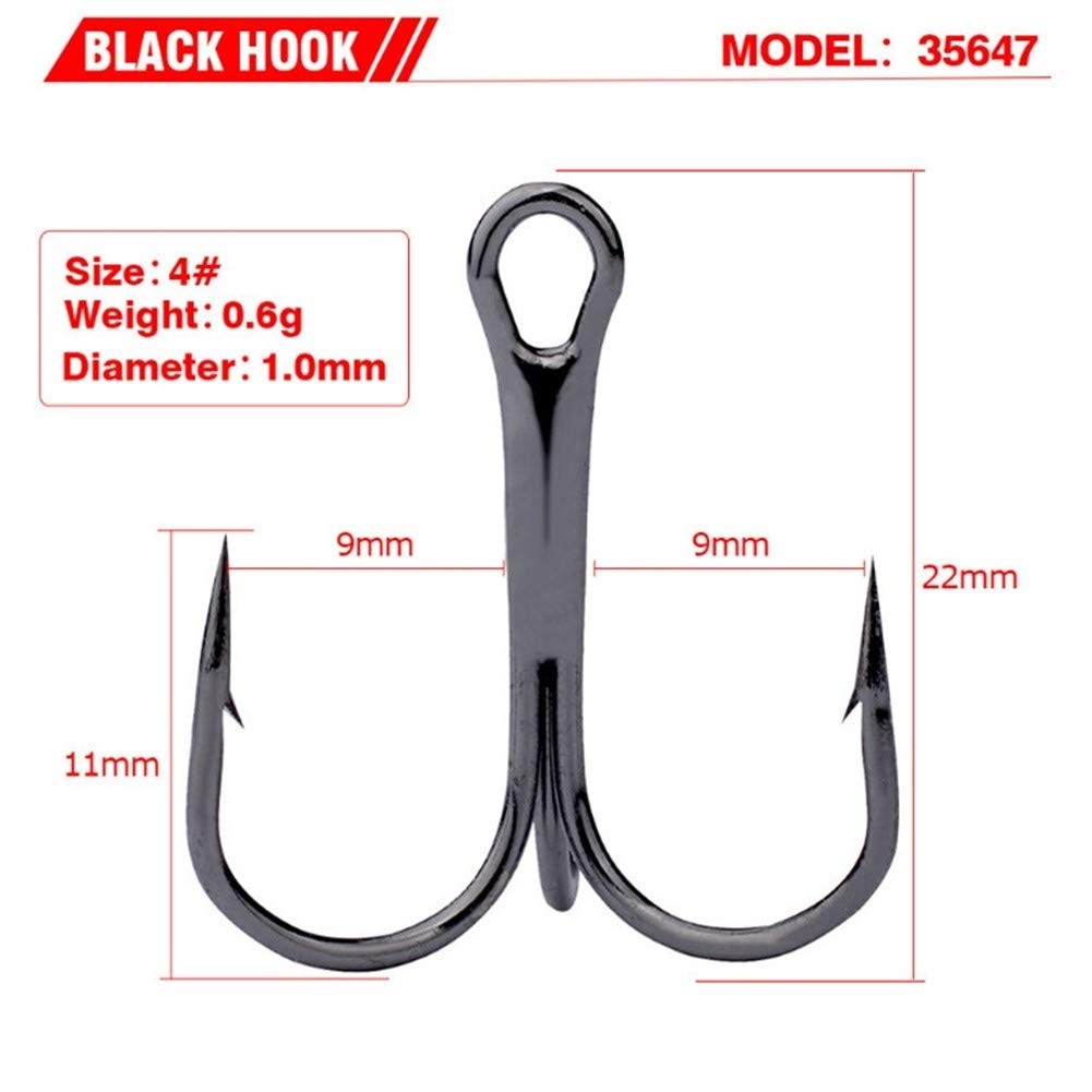 Angel-Jig-Haken, Beruf Angelhaken, Schwarz Angelhaken 10 Teile/los 2# 4# 6# 8# 10# Drillinge aus Kohlenstoffstahl, umgestürzte Haken, Angelgerät, runde Biegung, Drillinge for Bas (Color : 2)