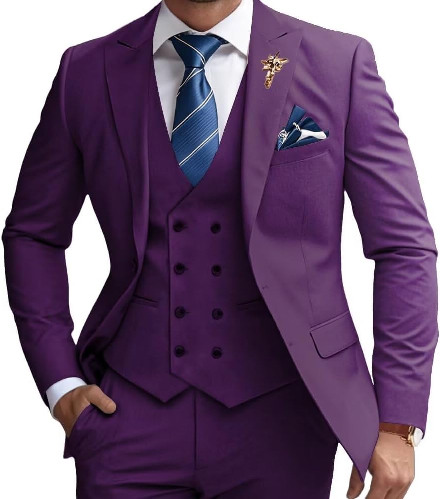 Mens Suits 3 Piece Slim Fit Suit Set Business Wedding Tuxedo Jacket Vest Pants