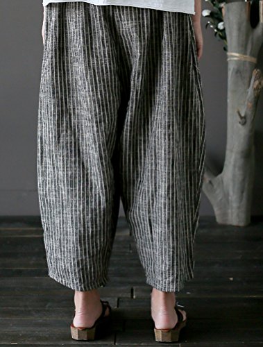 Laovanln Women's Linen Pants Summer Casual Loose Harem Pant Elastic Waist Wide Leg Baggy Trousers with Pockets3