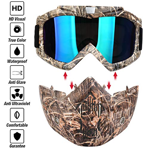 PiscatorZone Motorcycle Goggles Mask CS/Paintball/Skiing/Riding/Cycling/Halloween/Costume Ball-UV Proof Windproof Anti-Fog Protective Detachable Adjustable Tactical Glasses