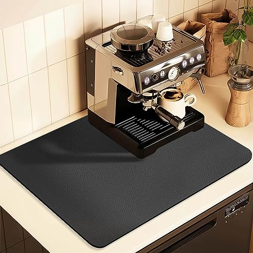 Image of Coffee Mat for Countertops ,Coffee Bar Accessories Fit Under Coffee Maker Espresso Machine, Absorbent Hide Stain Rubber Mat for Countertop ,Dish Drying Mat for Kitchen Counter (Dark Gray, 12 inchx19 inch)