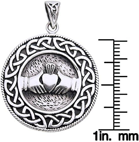 Jewelry Trends Celtic Claddagh Love Knot Round Medallion Sterling Silver Pendant Necklace - Image 2