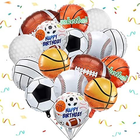 16 pcs Sports Balloons Birthday Party Supplies, 18 Inch Sports Themed Foil Balloons for Sports Balloon Garland, for Kids Boys Sports Theme Balloon Party Decoration Cover