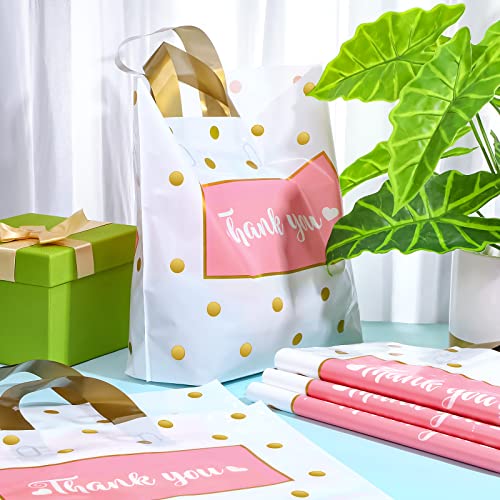 Fuutreo 100 Pcs Thank You Bags Shopping Bags For Small Business Bulk Boutique Bags For Small Business 12'' X 14'' Thank You Plastic Bags With Handles Retail Shop Party Goodie Bag #TOP5