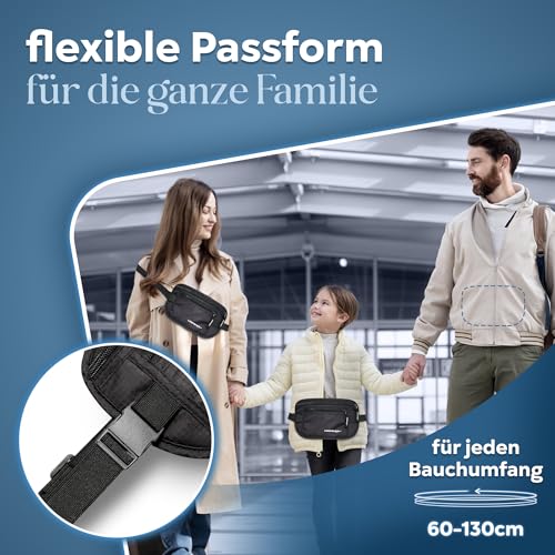 Flache Bauchtasche mit RFID Schutz (wasserdicht) - Geldgürtel für mehr Sicherheit beim Reisen durch RFID Protection - Damen Tasche oder Bauchtasche Herren zum Sport, Joggen und Reisen (schwarz)