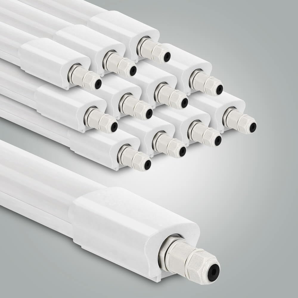 LED Universum 12er-Set Feuchtraumleuchten 60cm 18W 2160lm neutralweiß 4000K - IP65 - verknüpfbar - Kellerleuchte Nassraumleuchte Feuchtraum-Wannenleuchte mit Steck-Klemmen L670xB46xH34mm