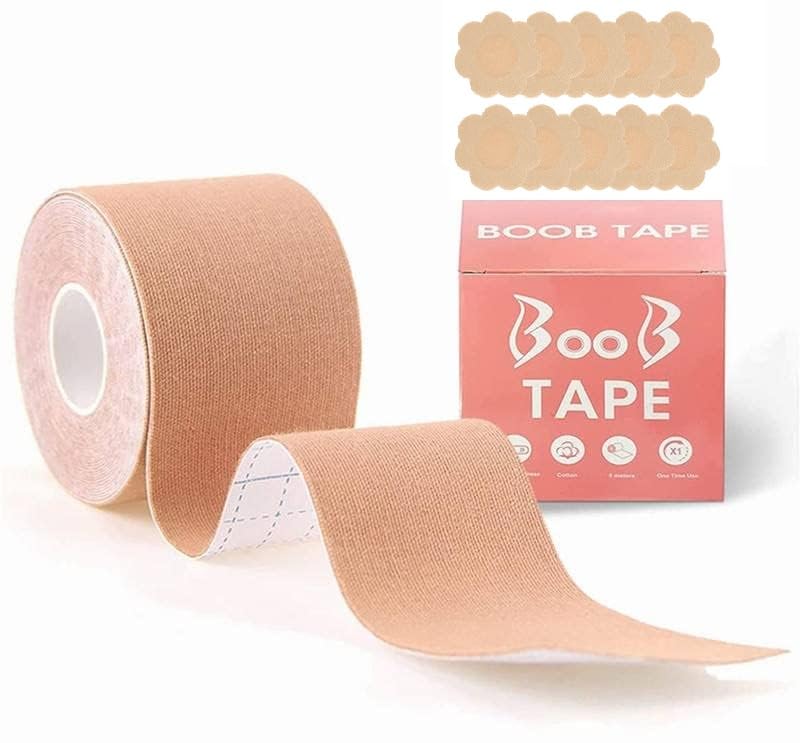 Boob Tape Kit - 5 Meter Instant Boob Tape with 10 Nipple Pasties for Backless & Strapless Dresses for Girls/Women (Beige)-image-44