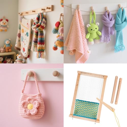 SINRAD Webrahmen Kinder,Holz Webstuhl Set,DIY Holz Webrahmen Set,Webstuhl Handarbeits,Weben für Kinder von 4–12 Jahren,Ein Perfekter Schulwebrahmen für Schüler und Anfänger