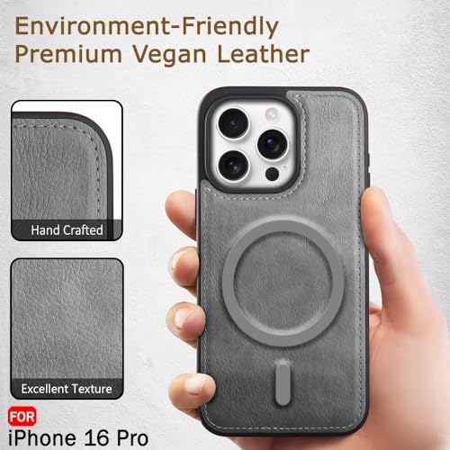 Image of TheGiftKart Genuine Leather Finish Back Cover Case for iPhone 16 Pro | Shockproof Design | Raised Edges for Camera & Screen Protection | Stunning Minimalist Design Cover (MagSafe Compatible, Grey)