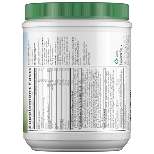 Garden of Life Raw Organic Perfect Food Green Superfood Juiced Greens Powder - Apple Flavor, 30 Servings - Vegan Gluten Free Whole Food Dietary Supplement, Greens Plus Probiotics & Enzymes