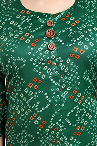 Image of DREAM & DZIRE Bandhani Kurti Green in Colour for Women of Cotton Satin Plus Size & Small Size.